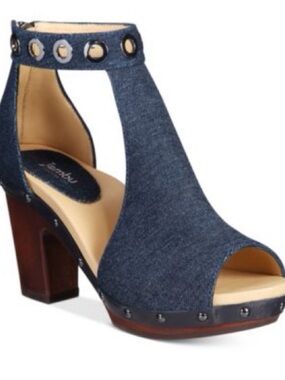 Jambu black suede Open-Toe T-Strap Block Heel Sandal - Blue